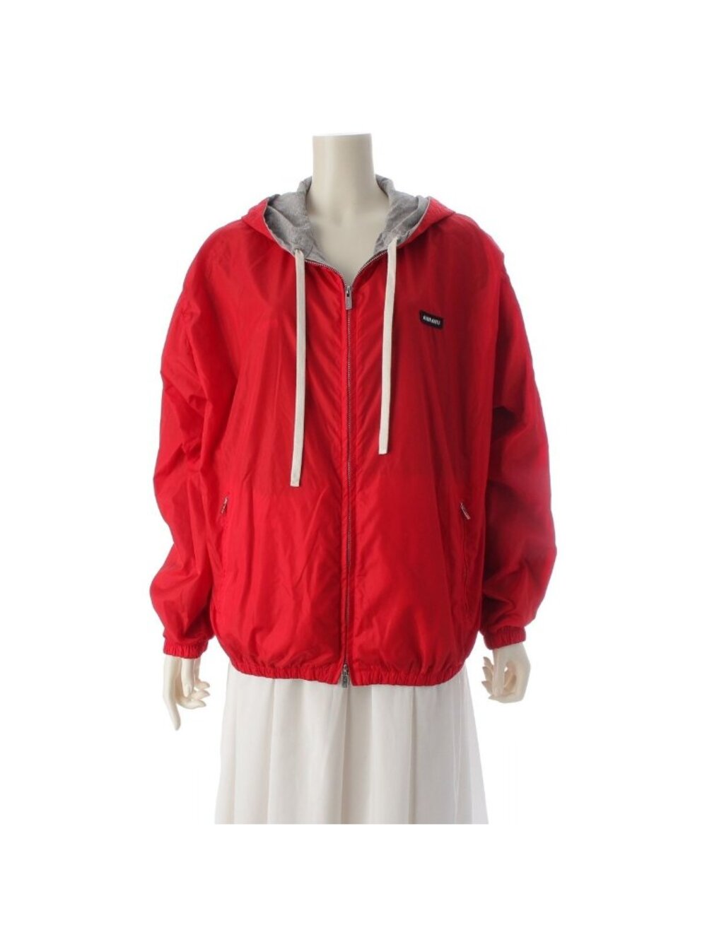 Miu Miu Nylon Cotton Reversible Double Face Zip Up Jacket Hooded Red Gray 36